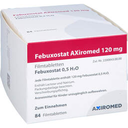 Abbildung: Febuxostat Axiromed 120 mg Filmtabletten 84 St, Filmtabletten PZN 15425099