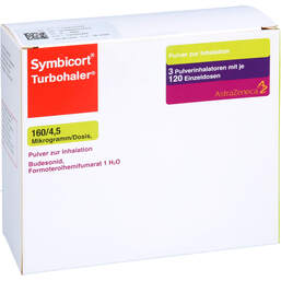 Abbildung: Symbicort Turbohaler 160 / 4,5 µg / Dosis 120 ED 3 St, Inhalationspulver PZN 15427247