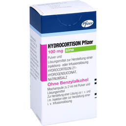 Abbildung: Hydrocortison Pfizer 100 mg sine P + LM H.Inj / Inf-L. 1X2 ml, Pulver u Lösungsm. z. Herst. e.Injektions- bzw. Infusionsl. PZN 15427276