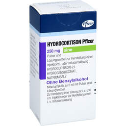 Abbildung: Hydrocortison Pfizer 250 mg sine P + LM H.Inj / Inf-L. 1X2 ml, Pulver u Lösungsm. z. Herst. e.Injektions- bzw. Infusionsl. PZN 15427282