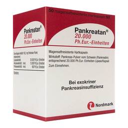 Abbildung: Pankreatan 20.000 Ph.Eur.-Einheiten magensaftresistent Hartkapseln  50 St, Magensaftresistente Hartkapseln PZN 15427419
