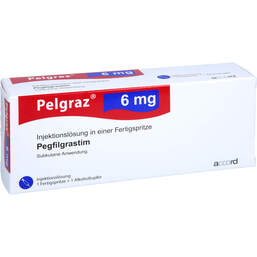 Abbildung: Pelgraz 6 mg Injektionslösung Fertigspritze mit autom.Nadels. 1 St, Injektionslösung PZN 15432886