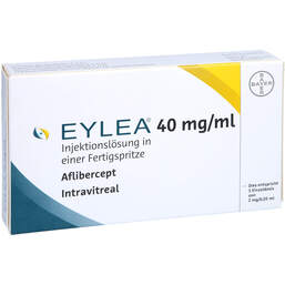 Abbildung: Eylea 40 mg / ml Injektionslösung in einer Fertigspritze  1 St, Injektionslösung PZN 15433118