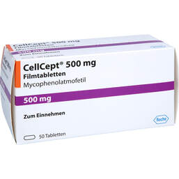 Abbildung: Cellcept 500 mg Filmtabletten 50 St, Filmtabletten PZN 15434129