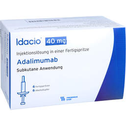 Abbildung: Idacio 40 mg / 0,8 ml Injektion -Lösung in einer Fertigspritze 6 St, Injektionslösung PZN 15434514