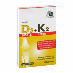 Abbildung: D3 + K2 2000 I.E. + 100 µg Tabletten Tabletten, 60 St PZN 15434595
