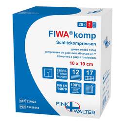 Abbildung: Schlitzkompressen 10x10 cm steril 12fach 25X2 St, Kompressen PZN 15436418