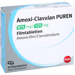 Abbildung: Amoxi-Clavulan Puren 875 mg / 125 mg Filmtabletten 10 St, Filmtabletten PZN 15436594