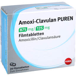 Abbildung: Amoxi-Clavulan Puren 875 mg / 125 mg Filmtabletten 20 St, Filmtabletten PZN 15436631