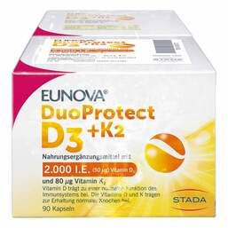 Abbildung: Eunova Duoprotect D3 + K2 2000 I.E. / 80 µg Kapseln 2X90 St, Kapseln PZN 15436772