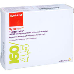 Abbildung: Symbicort Turbohaler 160 / 4,5 µg / Dosis 120 ED 3 St, Inhalationspulver PZN 15568396