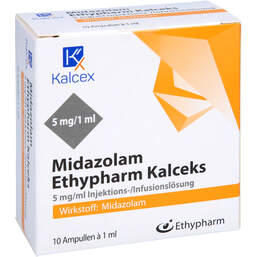 Abbildung: Midazolam Ethypharm Kalceks 5mg / ml Injektion - / Infusionslösung 10X1 ml, Injektions-/Infusionslösung PZN 15568597