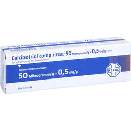 Abbildung: Calcipotriol comp Hexal 50 µg / g + 0,5 mg / g Salbe 30 g, Salbe PZN 15572133