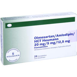Abbildung: Olmesartan / Amlodipin / HCT Heumann 20 / 5 / 12,5mg Fta 28 St, Filmtabletten PZN 15580316