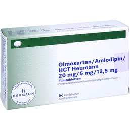 Abbildung: Olmesartan / Amlodipin / HCT Heumann 20 / 5 / 12,5mg Fta 56 St, Filmtabletten PZN 15580322
