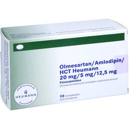 Abbildung: Olmesartan / Amlodipin / HCT Heumann 20 / 5 / 12,5mg Fta 98 St, Filmtabletten PZN 15580339