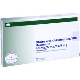 Abbildung: Olmesartan / Amlodipin / HCT Heumann 40 / 5 / 12,5mg Fta 28 St, Filmtabletten PZN 15580345