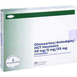 Abbildung: Olmesartan / Amlodipin / HCT Heumann 40 / 5 / 25mg Fta 28 St, Filmtabletten PZN 15580397