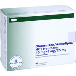 Abbildung: Olmesartan / Amlodipin / HCT Heumann 40 / 5 / 25mg Fta 98 St, Filmtabletten PZN 15580428
