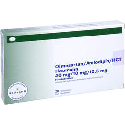 Abbildung: Olmesartan / Amlodipin / HCT Heumann 40 / 10 / 12,5mg Fta 28 St, Filmtabletten PZN 15580434