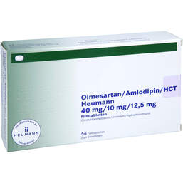 Abbildung: Olmesartan / Amlodipin / HCT Heumann 40 / 10 / 12,5mg Fta 56 St, Filmtabletten PZN 15580440