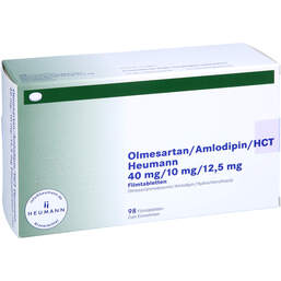 Abbildung: Olmesartan / Amlodipin / HCT Heumann 40 / 10 / 12,5mg Fta 98 St, Filmtabletten PZN 15580457
