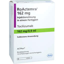 Abbildung: Roactemra 162 mg Injektionslösung in einem Fertigpen 12 St, Injektionslösung in einem Fertigpen PZN 15582309