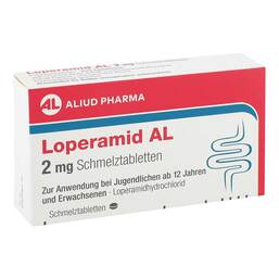 Abbildung: Loperamid AL 2 mg Schmelztabletten 6 St, Schmelztabletten PZN 15610170