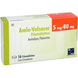 Abbildung: Amlo-Valsacor 5 mg / 80 mg Filmtabletten 56 St, Filmtabletten PZN 15610767