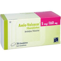 Abbildung: Amlo-Valsacor 5 mg / 160 mg Filmtabletten 56 St, Filmtabletten PZN 15610810