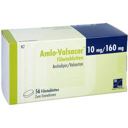 Abbildung: Amlo-Valsacor 10 mg / 160 mg Filmtabletten 56 St, Filmtabletten PZN 15610862