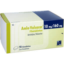 Abbildung: Amlo-Valsacor 10 mg / 160 mg Filmtabletten 98 St, Filmtabletten PZN 15610879