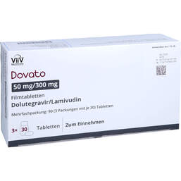 Abbildung: Dovato 50 mg / 300 mg Filmtabletten 3X30 St, Filmtabletten PZN 15613518