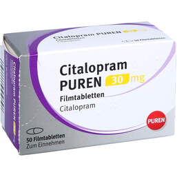 Abbildung: Citalopram Puren 30 mg Filmtabletten 50 St, Filmtabletten PZN 15616600