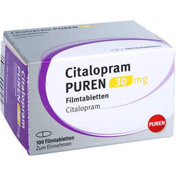 Abbildung: Citalopram Puren 30 mg Filmtabletten 100 St, Filmtabletten PZN 15616617