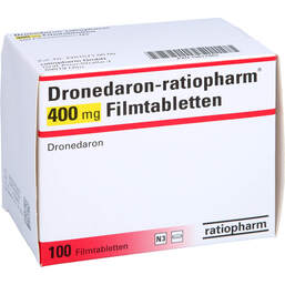 Abbildung: Dronedaron-ratiopharm 400 mg Filmtabletten 100 St, Filmtabletten PZN 15617663