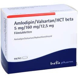 Abbildung: Amlodipin / Valsartan / HCT beta 5mg / 160mg / 12,5mg Fta 98 St, Filmtabletten PZN 15617752