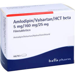 Abbildung: Amlodipin / Valsartan / HCT beta 5mg / 160mg / 25mg Fta 98 St, Filmtabletten PZN 15617806