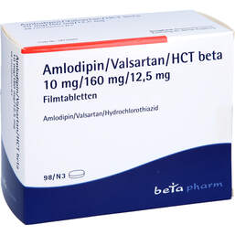 Abbildung: Amlodipin / Valsartan / HCT beta 10mg / 160mg / 12,5mg Fta 98 St, Filmtabletten PZN 15617841
