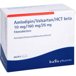 Abbildung: Amlodipin / Valsartan / HCT beta 10mg / 160mg / 25mg Fta 98 St, Filmtabletten PZN 15617870