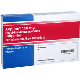 Abbildung: Xeplion 150 mg Depot-Injektionssuspension in einer Fertigspritze  1 St, Depot-Injektionssuspension PZN 15619805