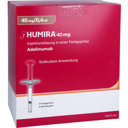 Abbildung: Humira 40 mg / 0,4 ml Injektionslösung in Fertigspritze  6 St, Injektionslösung PZN 15619900