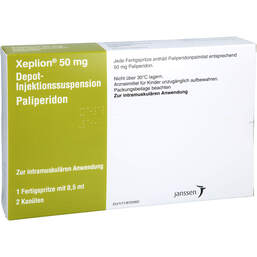 Abbildung: Xeplion 50 mg Depot-Injektionssuspension in einer Fertigspritze  1 St, Depot-Injektionssuspension PZN 15620139