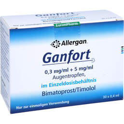 Abbildung: Ganfort 0,3 mg / ml + 5 mg / ml AT im Einzeldosisbeh. 30X0.4 ml, Augentropfen PZN 15621340