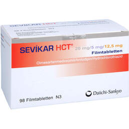Abbildung: Sevikar HCT 20 mg / 5 mg / 12,5 mg Filmtabletten 98 St, Filmtabletten PZN 15639340