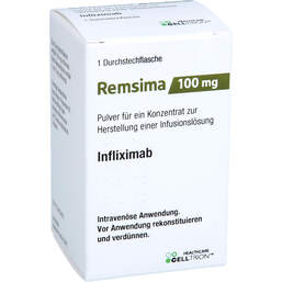 Abbildung: Remsima 100 mg Pulver für einer Konzentration zur Herstellung einer Infusionslösung  1 St, Pulver zur Herstellung eines Infusionslösungskonzentrates PZN 15658136