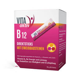 Abbildung: Vita Aktiv B12 Direktsticks mit Eiweißbausteinen Beutel, 90 St PZN 15735500