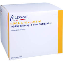 Abbildung: Clexane 4.000 I.E. 40mg / 0,4ml Ilo F.Sp. + Sich-System 20 St, Injektionslösung in einer Fertigspritze PZN 15735658