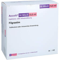 Abbildung: Accofil 30 Mio.E. / 0,5 ml Injektion / Infusionslösung i.e.FS 5 St, Injektions-/Infusionslösung PZN 15735693