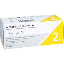 Abbildung: Cefazolin Dr. Eberth 2 g P.z.H.einer Injektion - / Infusionsl.Dsflasche 10X2 g, Pulver zur Herstellung einer Injektions- oder Infusionslsg. PZN 15735977